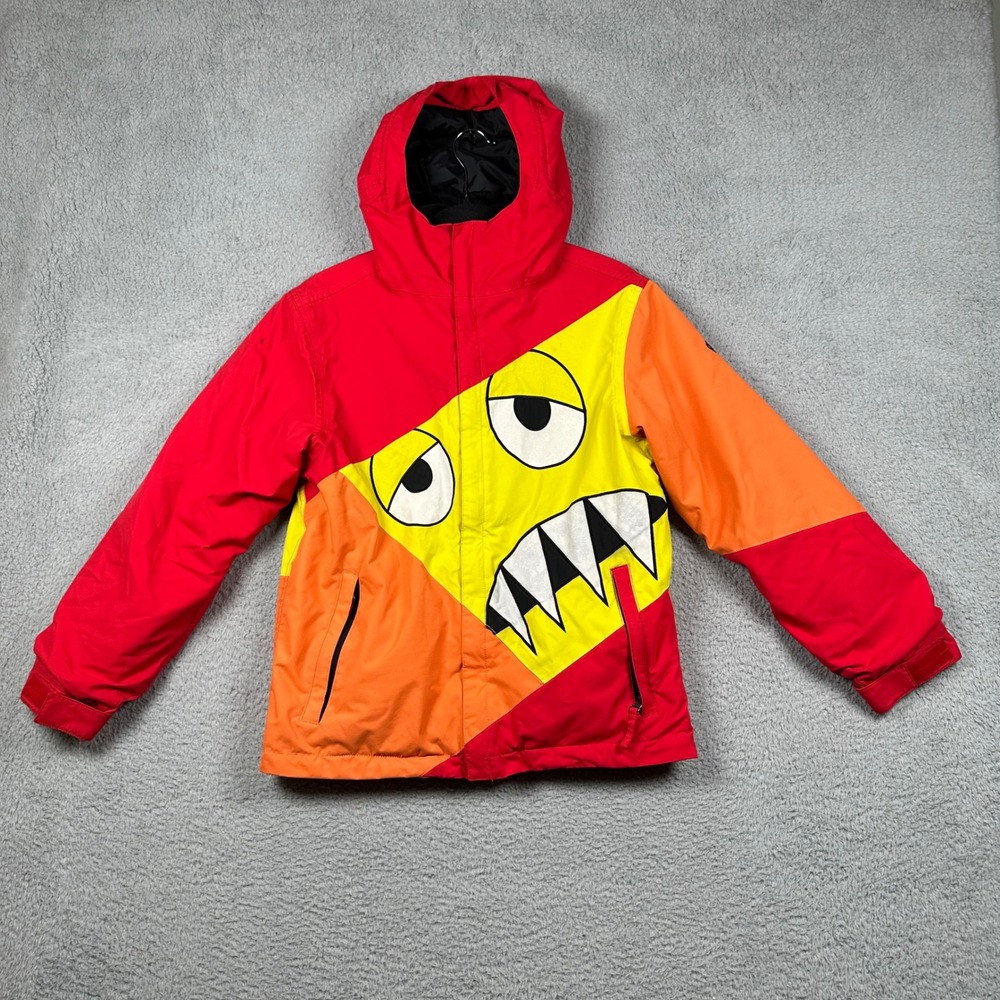 680 Snaggletooth Monster Insulated Ski Snowboard Jacket Boys L Red Orange Yellow